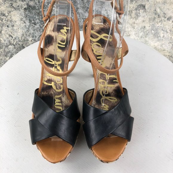 Sam Edelman Women's Size 8.5M Mason Brown Black Leather Multi Platform Heels - Picture 8 of 14